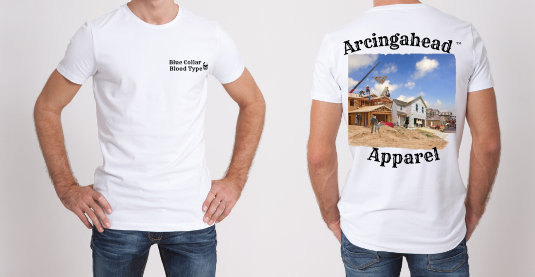 home construction mens white tee shirt 
