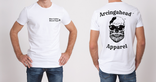 Men's Arcingahead Blue Collar Logo white short sleeve t-shirt