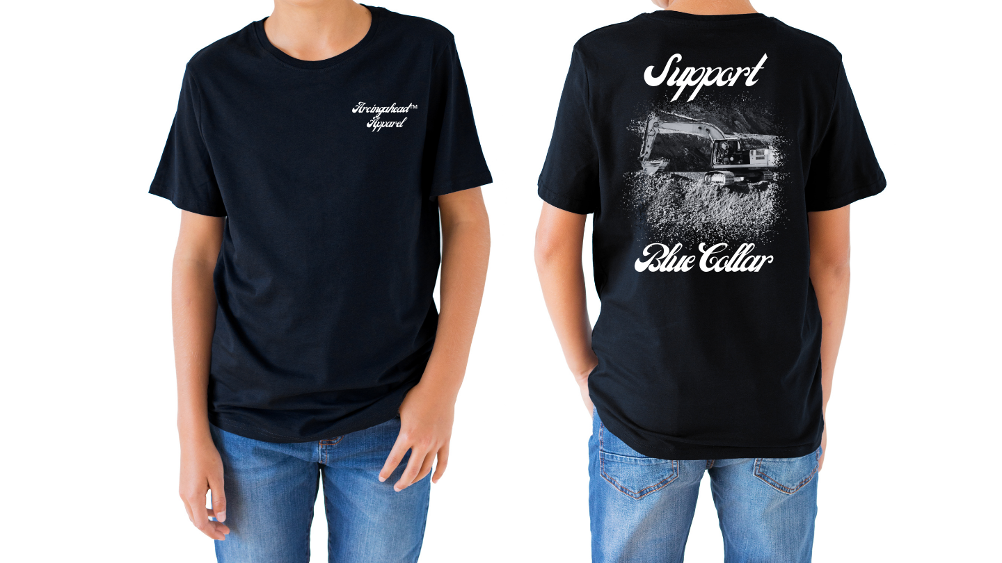 Kid's unisex trackhoe T-shirt (cursive)